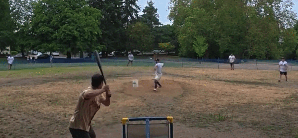 Drew Helgren goes over the left-center fence to rob Reed McFeely